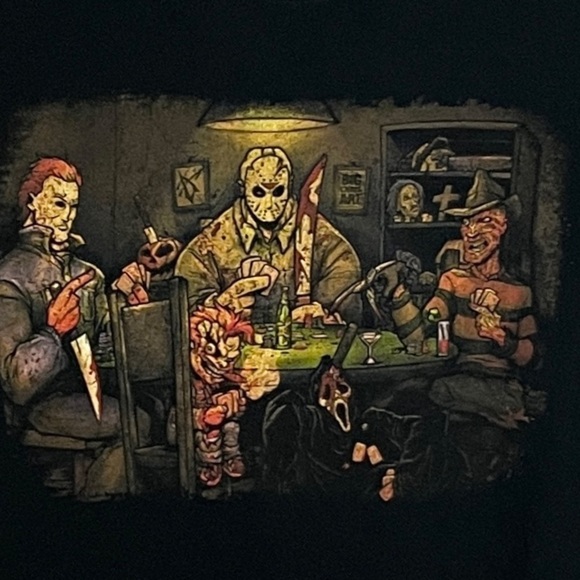 ๐บ Get Down Art Halloween Slashers Playing Poker Graphic Tee Size S - Picture 2 of 6